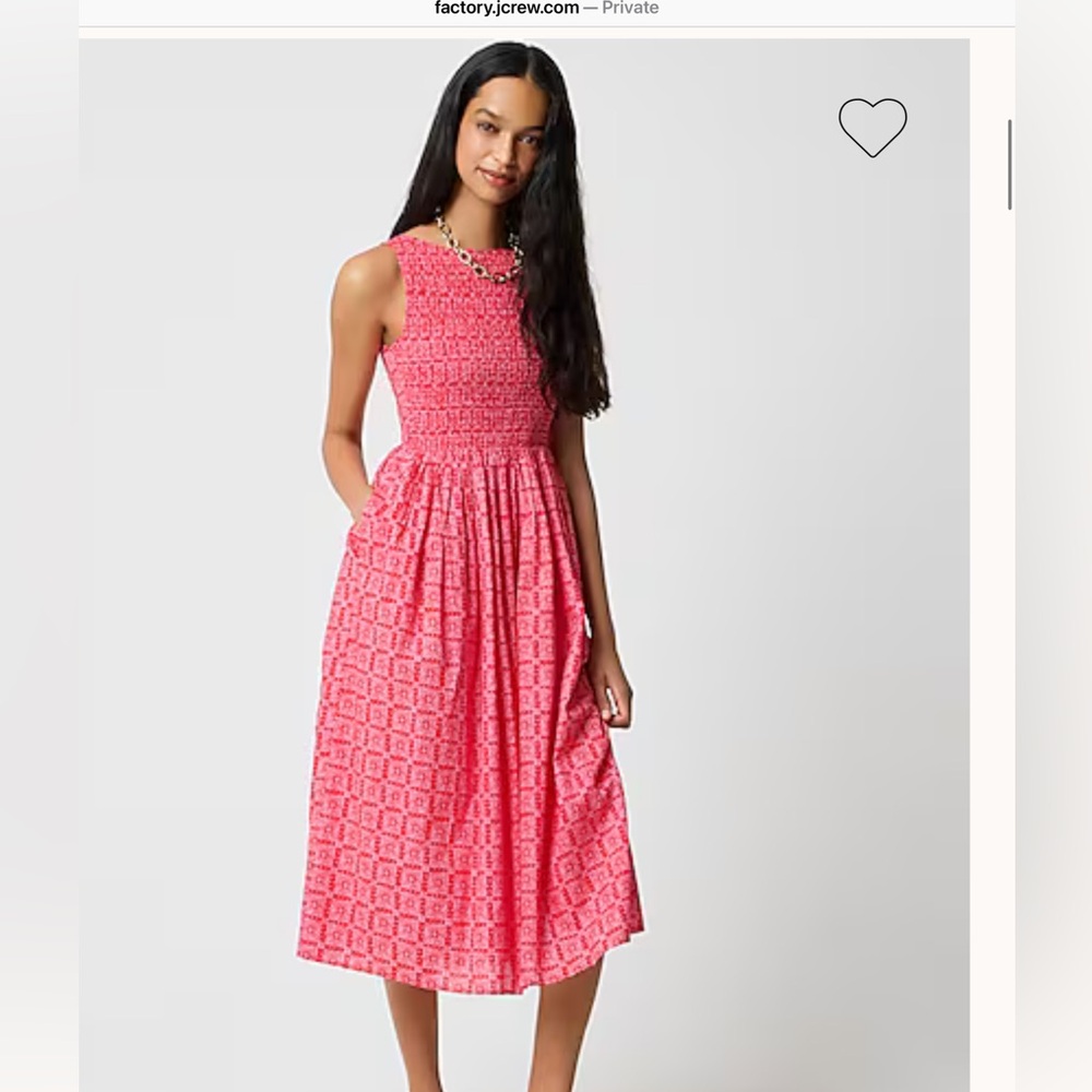 J. Crew Pink Smocked Midi Dress